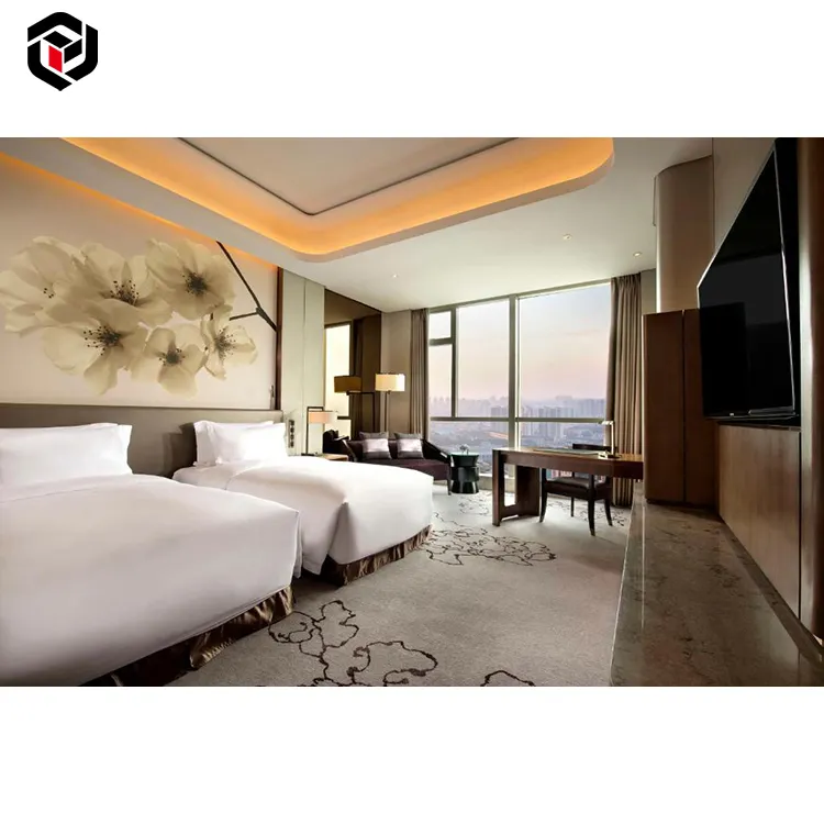 Muebles de hotel clásicos con cabecero de madera, cama king size, dormitorio completo moderno