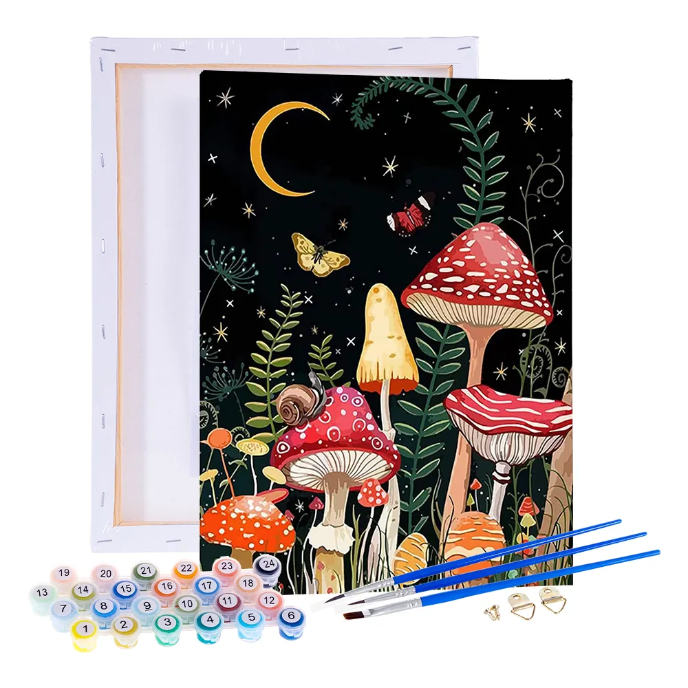 Pittura fai da te con i numeri kit per kit di pittura per principianti regali di tela artigianato artistico per la decorazione domestica farfalla della foresta dei funghi della luna