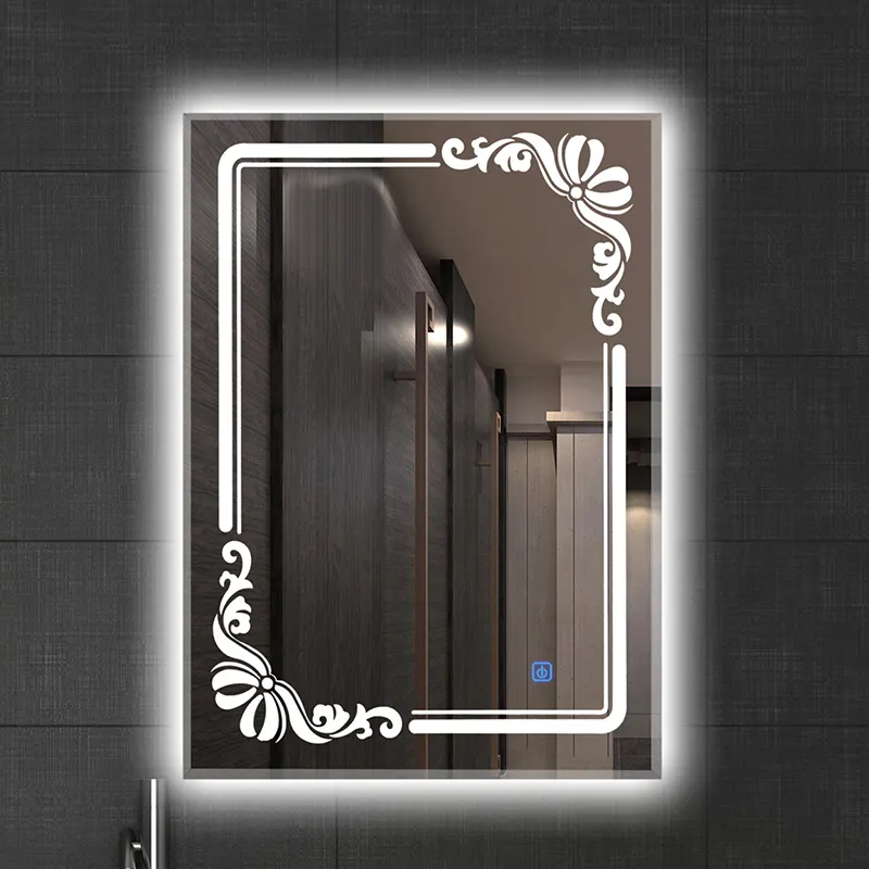 رداء عرض مستطيلة على الطراز الحديث ، مرآة حمام مخصصة بإضاءة خلفية ليد ، Defogger