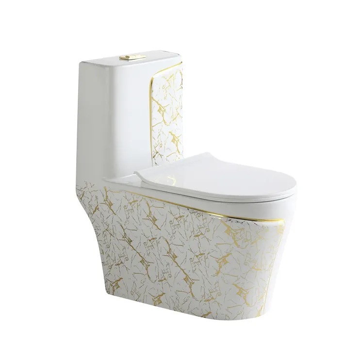 Nuovo design sanitari bagno oro bianco un pezzo wc comò wc in ceramica di lusso