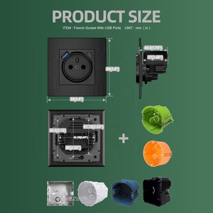 拉丝铝面板欧盟标准法国2P + T墙壁插座，带快速充电a型-C型双USB PD20W端口 - Product Image 3