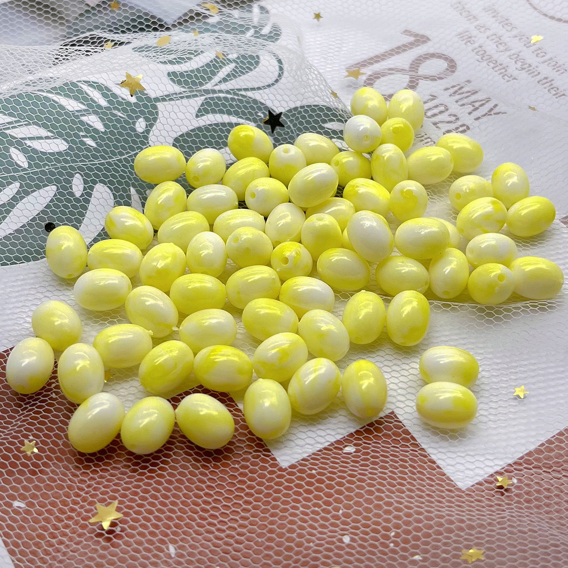Perles ovales bicolores macaron, jaune