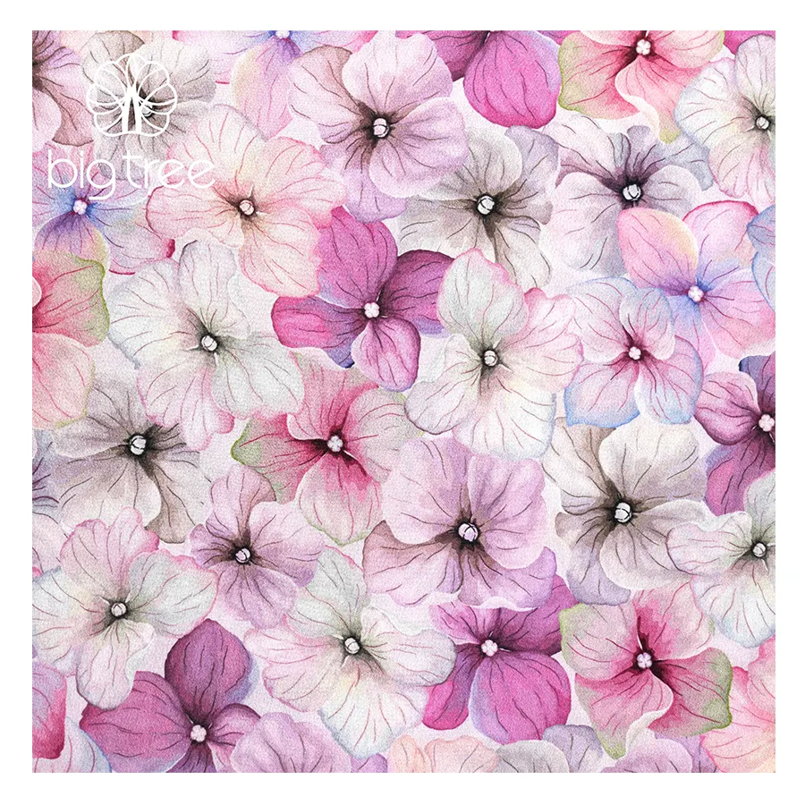 Nuevo diseño 100% poliéster burbuja satén Lila flores flor impresión Digital tela para mujer ropa de dormir Abaya
