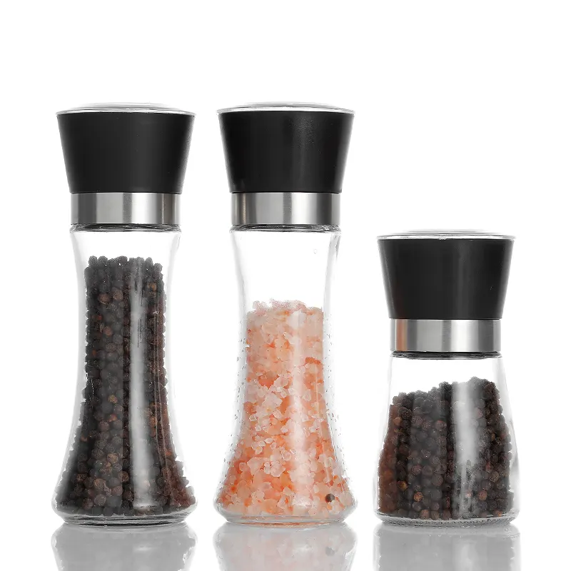Molinillo de vidrio para sal y pimienta, herramienta de especias con función de ajuste manual