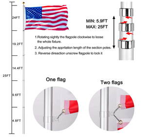 Kit tiang bendera teleskopik, 25 kaki, teleskopik luar ruangan tugas berat Inground dapat disesuaikan aluminium tiang bendera teleskopik - Product Image 5