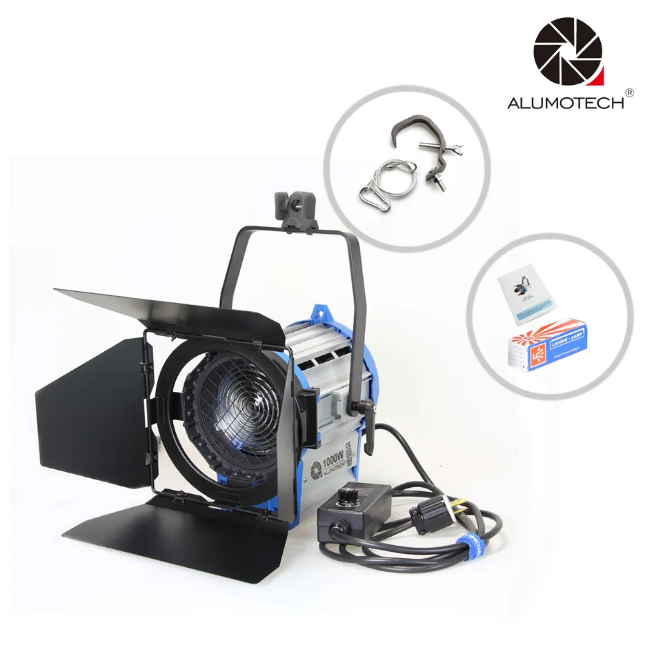 Alumotech-proyector de vídeo para estudio, 1000w, Fresnel tungsteno, foco de iluminación, lámpara de cuerpo blanco