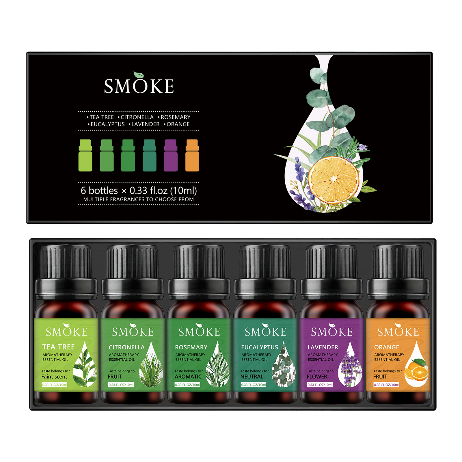Tea tree citronella rosemary eucalyptus lavendersweet orange