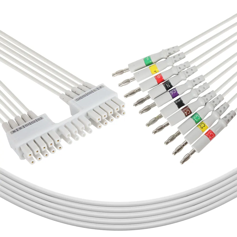 Compatível com Mortara ELI 230/ELI 250C/ELI 280 uma peça cabo do ECG 10 Leads banana 4.0mm IEC cabo do ECG para uso hospitalar