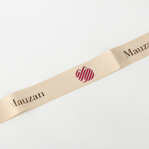 Fita de cetim com logotipo Duplo enfrentou cores personalizadas em relevo impresso poliéster RIBBONS Bege Folha impressa Satinized <span class=keywords><strong>Elastic</strong></span> T/T