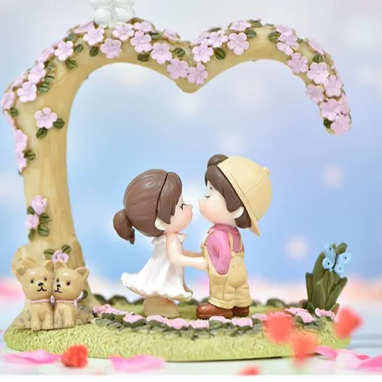 Figuras de dibujos animados para pareja, niño y niña, decoración de pasteles, muñecos de boda