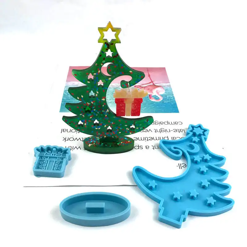 Molde de silicona para árbol de Navidad, llavero de árbol de Navidad, muñeco de nieve, Santa Claus, bandeja, decoración de paja, molde de plástico