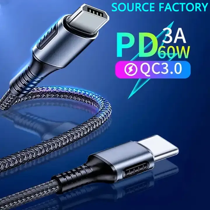 1M 60W tipo C a cable Mirco USB 3A cable de carga tipo C Cable trenzado de nailon tipo C para teléfono móvil tableta portátil