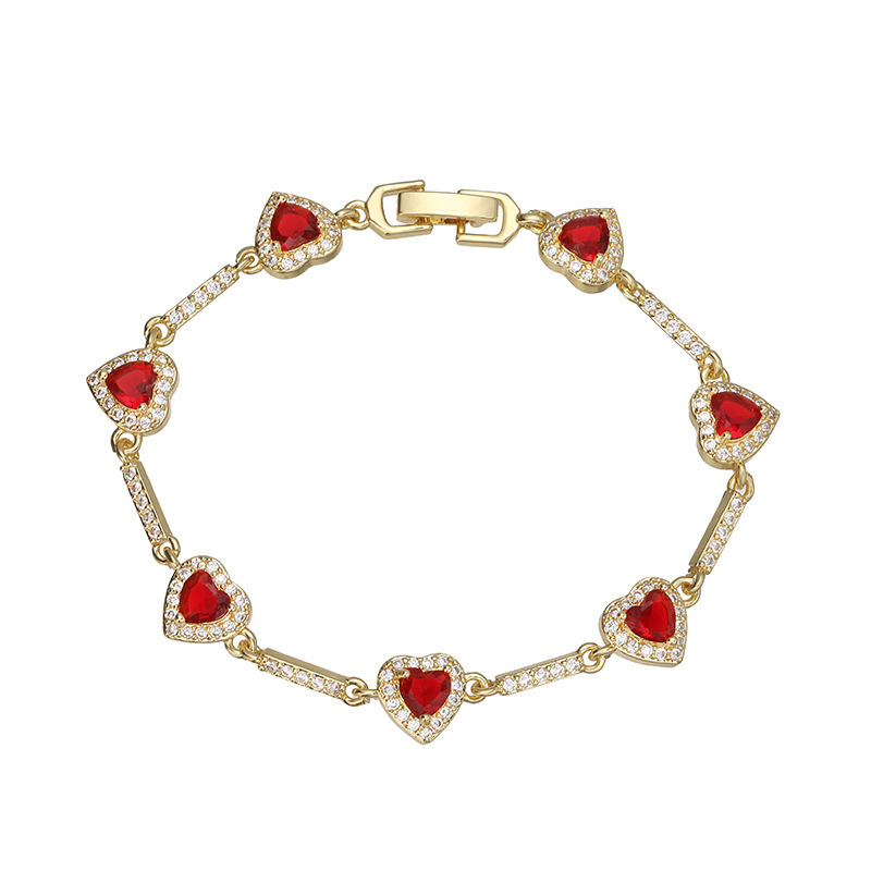 Bracciale con diamanti rossi dorati