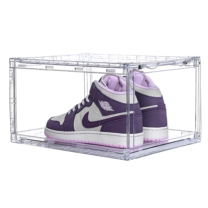 Caixa plástica dobrável transparente para sapatos, recipiente ideal para guarda-roupas de entradas