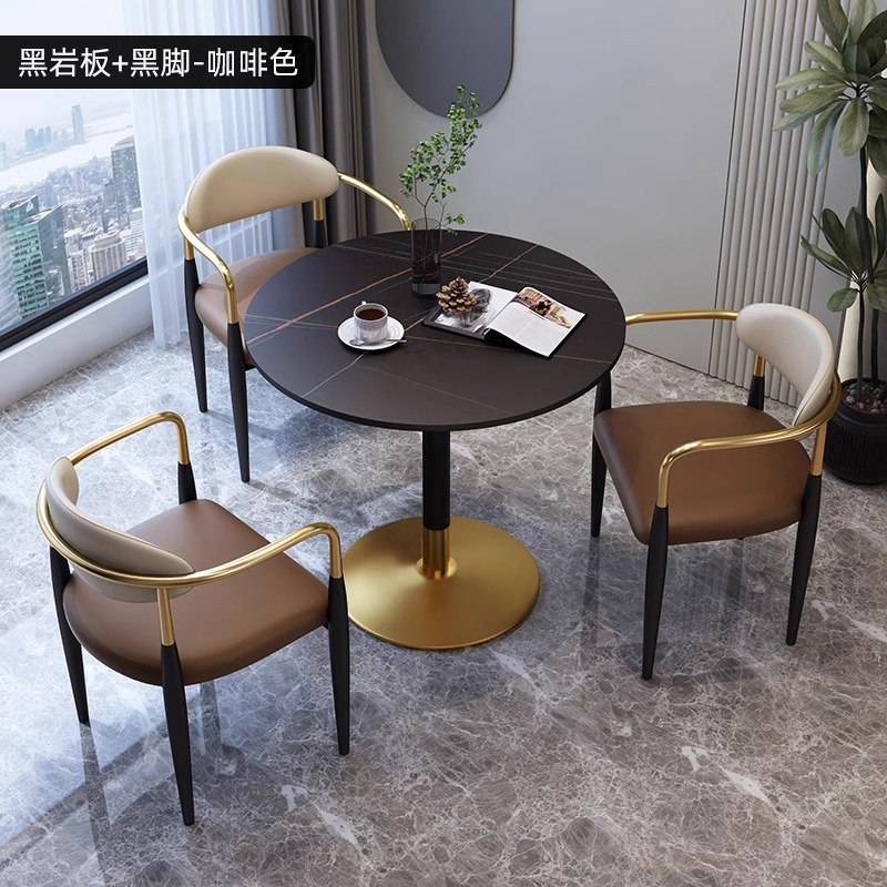 Plateau de table bicolore noir 80cm + 3 chaises café