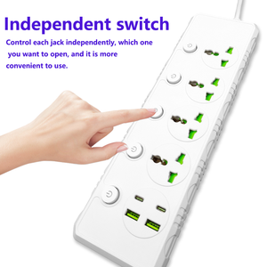 Toma de corriente de expansión universal de interruptor múltiple 4 salidas de CA con puerto de carga USB y tipo C tira de alimentación móvil portátil - Product Image 2