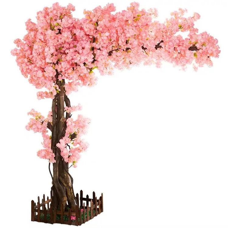 Árbol de flor de cerezo de alta calidad, árbol de flores artificiales para decoración de boda, ramas de árbol de flor de cerezo rosa de seda con hoja