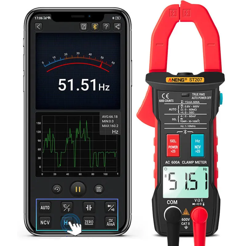 Handheld Clamp Meters 6000 Counts DC/AC True RMS Hz Capacitance Voltage Tester Bluetooth With Digital Multimeter