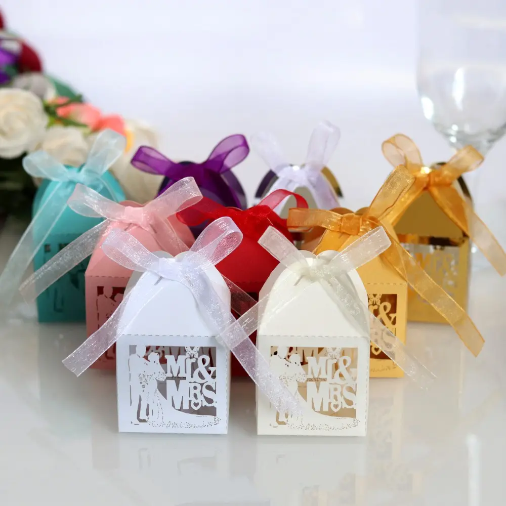 Cajas de dulces con cinta para Baby Shower, regalos de boda, suministros de fiesta de boda