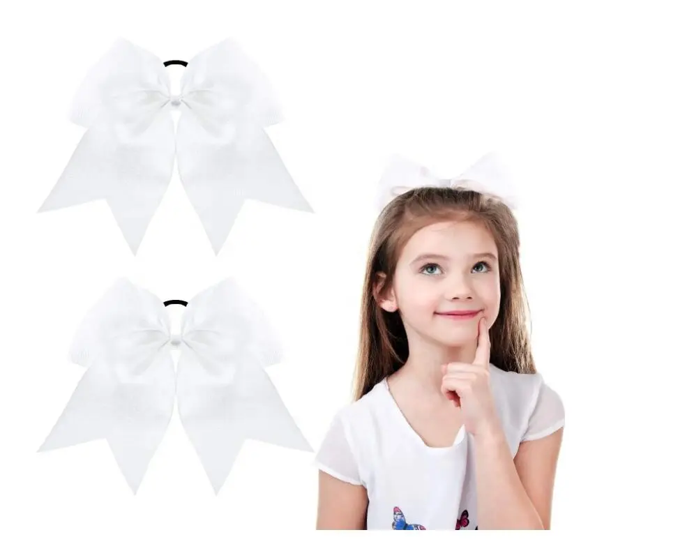 Oke 7 Inch Grote Groothandel Cheerleading Top Wit Cheer Bows Met Paardenstaart Houder