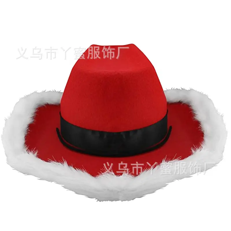 Venta al por mayor Fiesta de la moda intermitente de ala ancha sombreros Fedora Vaquera Mujeres Hombres Led Light Up Cowboy Christmas Hat