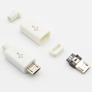 微型USB 5针焊接型公插头连接器充电器5P USB尾部充电插座4合1白黑