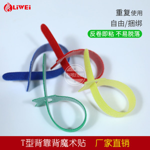 库存批发T背靠背钩环带紧固件可调彩色可重复使用电缆扎带