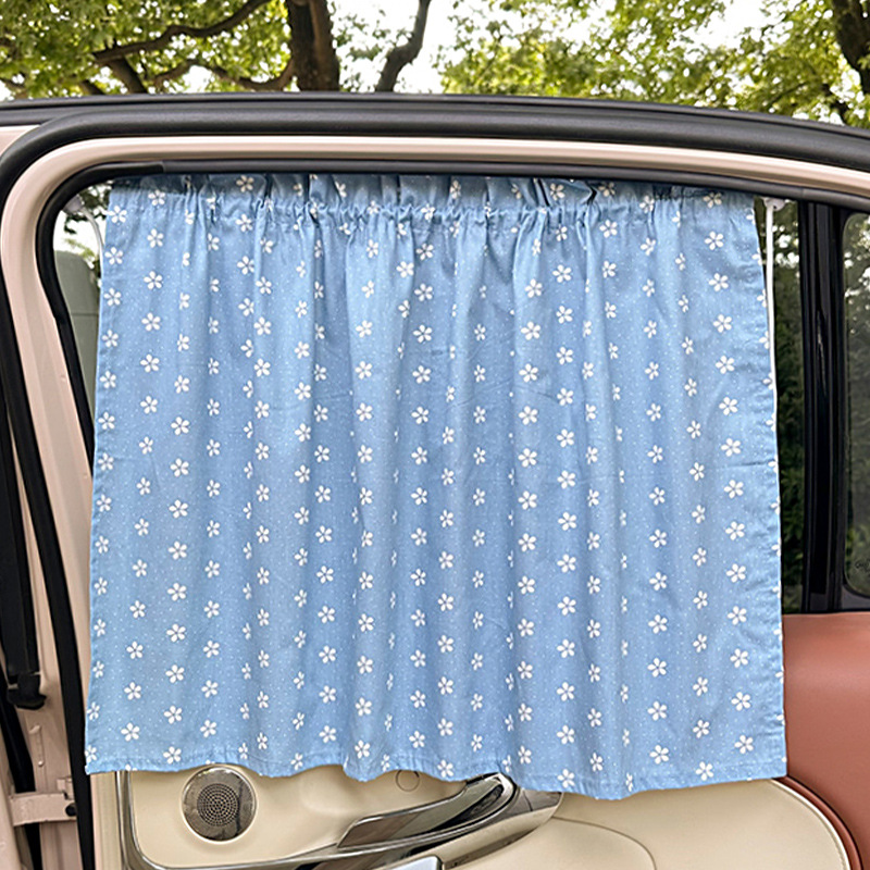 Blue floral cotton curtains