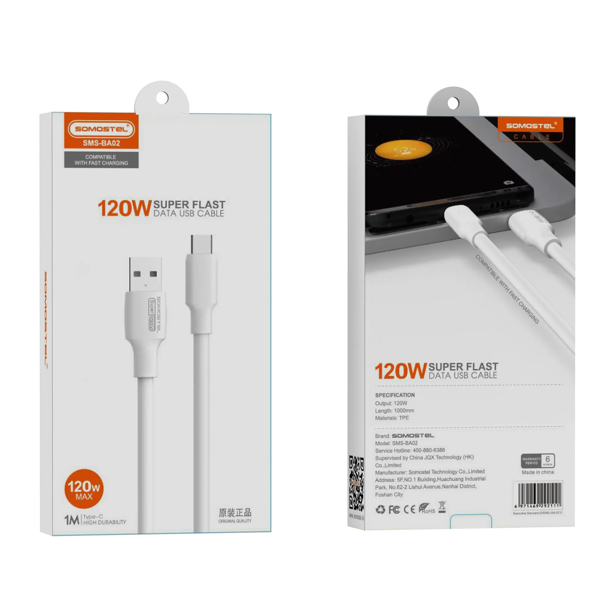 SOMOSTEL kabel USB tipe-c fleksibel, kabel TPE SMS-BA02 120W pengisian daya Super cepat teccologio Cavo Ricarica untuk Tablet