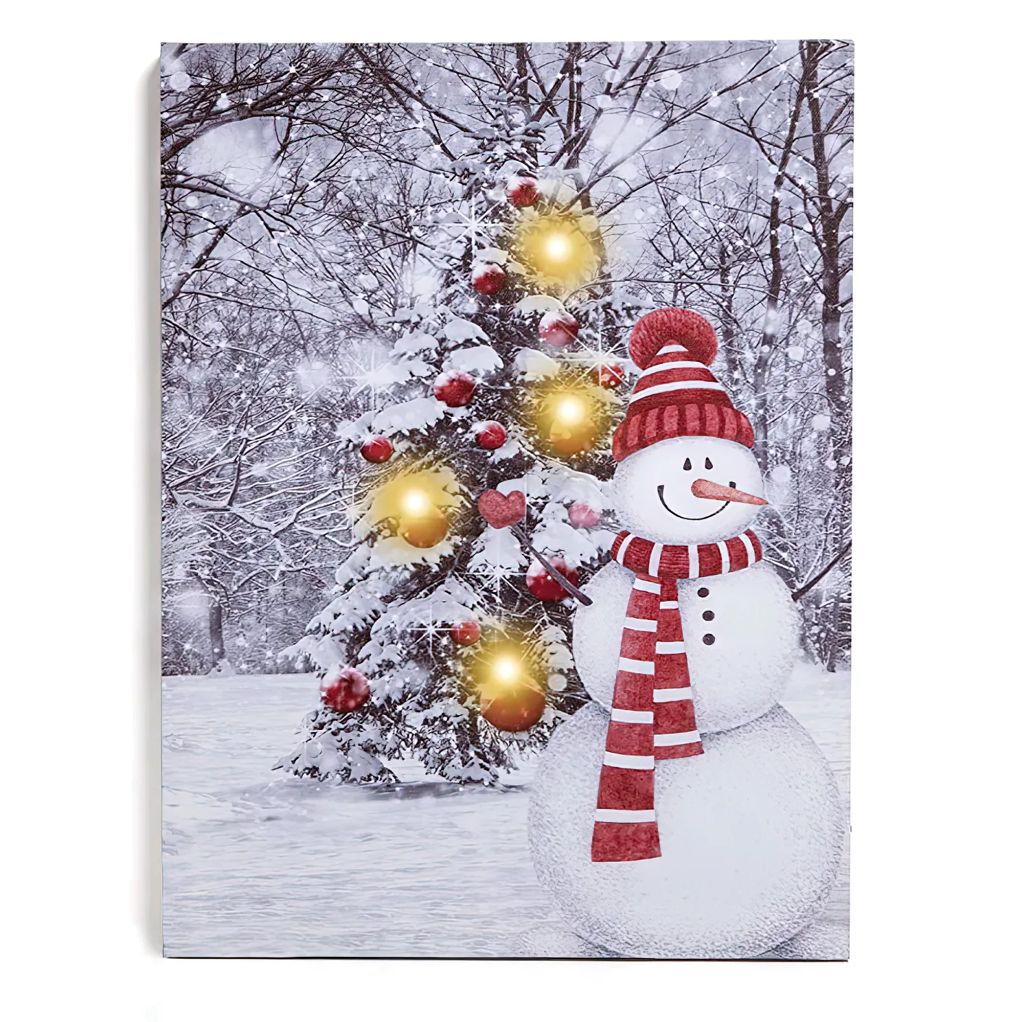 Holiday LED lighting canvas wall art prints with snowman and Christmas tree pictures decorative wall paintings