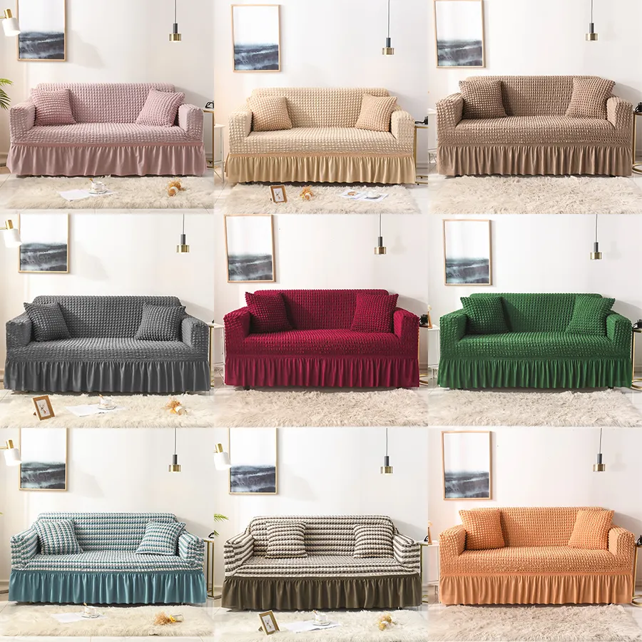 Wholesale Luxury 2 Seater 3 Seater Furniture Protector Slipcover Stretch Elastic L Shape Sofa Cover with Skirt