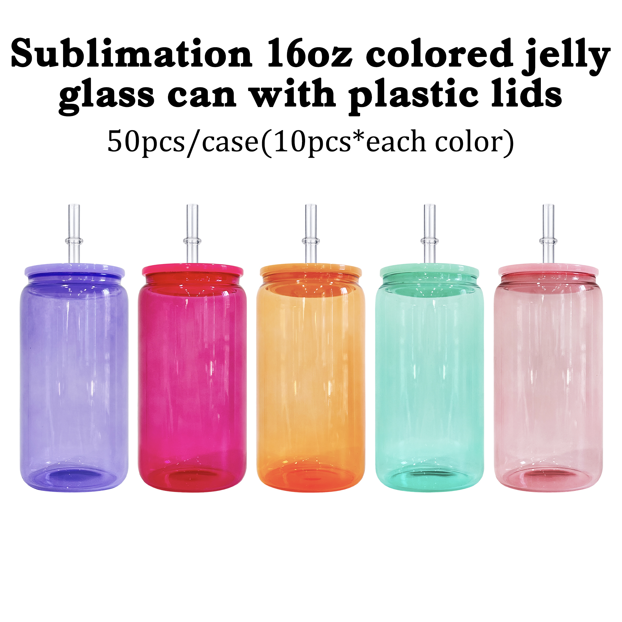 Gobelet en verre gelée coloré de 473 ml (16 oz) pour sublimation avec couvercles en plastique