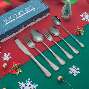 Großhandel 24pcs Besteck Set Edelstahl Hotel Restaurant Regenbogen Messer Gabel Löffel Metall muster Besteck Set Weihnachts geschenk