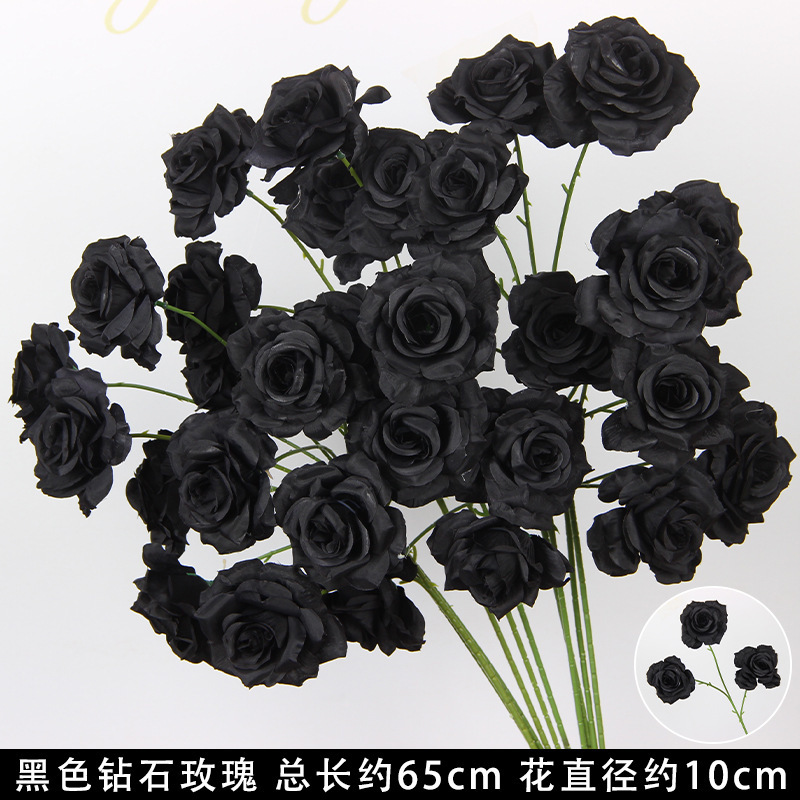 Black 3-headed diamond rose branch