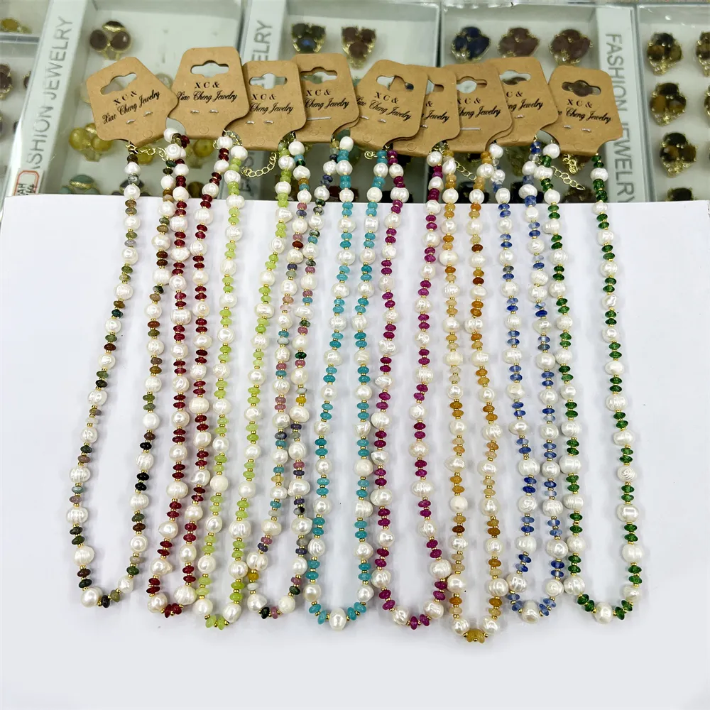 Богемные ювелирные изделия из натурального пресноводного жемчуга ожерелье с драгоценными камнями чипы зеленый синий бисер белый жемчуг винтажное ожерелье для женщин