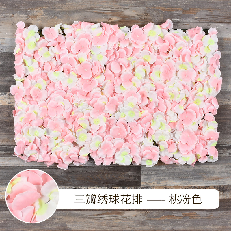 Rangée d'hortensia à trois pétales-rose pêche