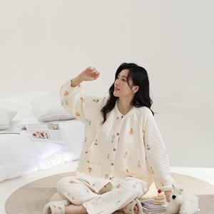 Set pigiama maternità autunno-inverno aria-cotone | Supporto per la pancia regolabile a 3 strati ispessito, adatto all'allattamento - Product Image 5