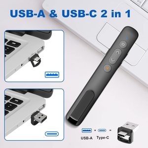 USB-C/USB-A presentatore Wireless telecomando puntatore Laser verde Clicker PowerPoint Google Slide Advancer Smart Board Slide Slideshow nero - Product Image 3