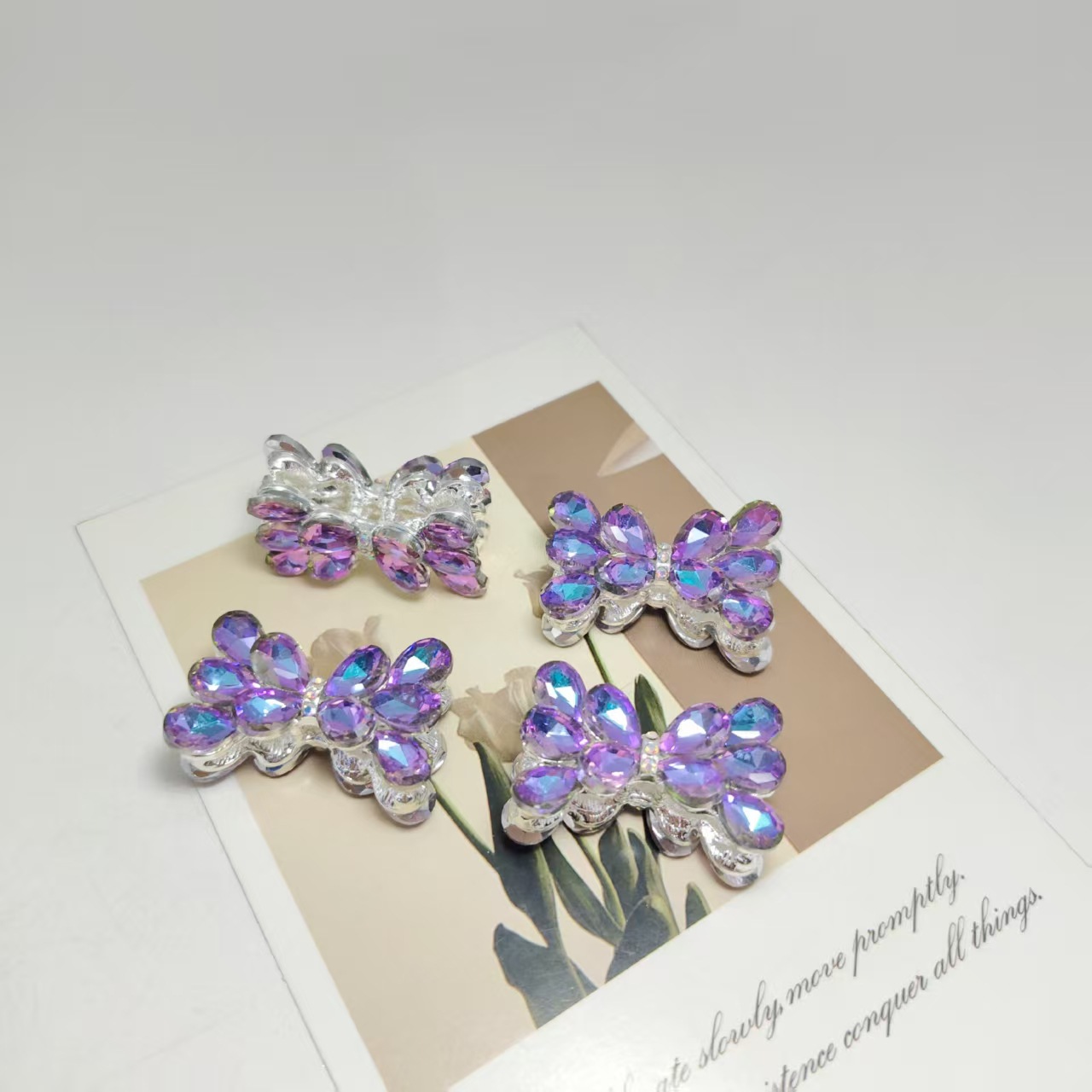 Silver-plated blue-purple mixed diamond