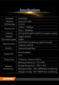 Comfast CF-AX200 3000 Mbit/s Wireless Wifi Adapter Empfänger Intel AX200 NGW Chip 2.4G/5G Dongle Netzwerk karten Linux gewinnt Computer - Product Image 6
