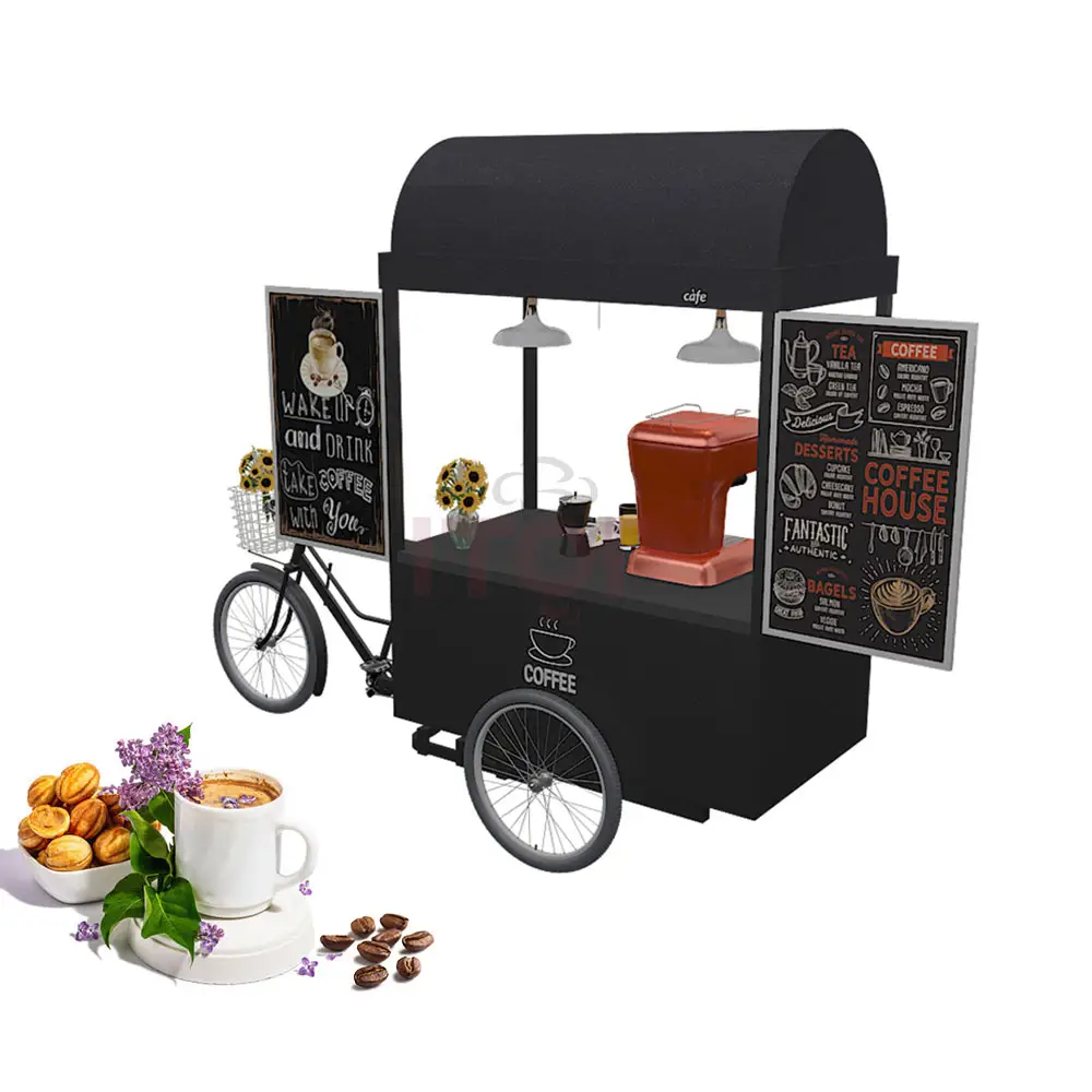 Triciclo eléctrico con 3 ruedas, carrito de café para comida, camión, barbacoa, negro, móvil