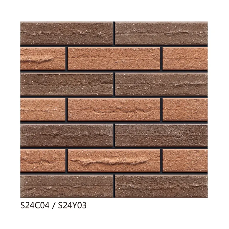 Rivestimento personalizzato in mattoni con struttura opaca 240x60x11 piastrelle in argilla per pareti in terracotta marrone sottile