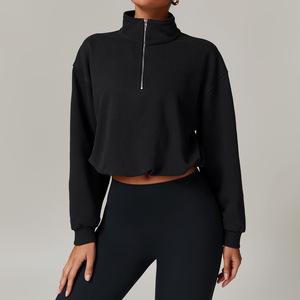 Alta Neck Pullover Fitness Corda Zipper Sports Top Colheita para Mulheres Outdoor <span class=keywords><strong>String</strong></span> Jacket Loose Long Sleeve Sweaterater