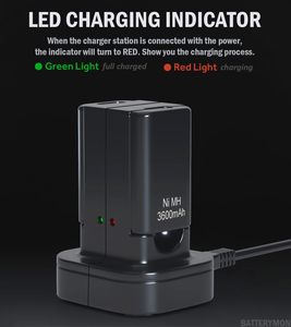 2パック3600mAh充電式バッテリーパックデュアル充電ステーションドック付きXbox 360コントローラー用 - Product Image 3