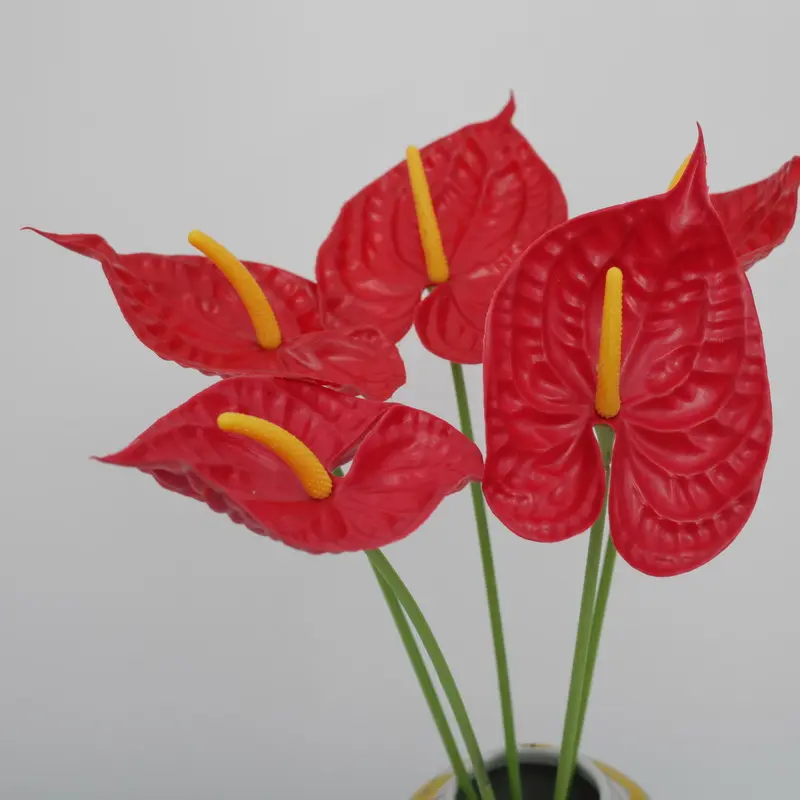 Usine d'anthurium artificiel TCF vente en gros tige en plastique unique rouge blanc pu anthurium plante ornementale arrangements floraux décor