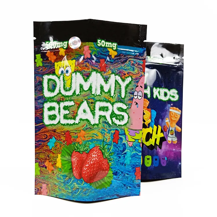 Nieuwste Glossy Stand Up Gummy Bear Warmte Afsluitbare Verpakking Rits Pouch Eetwaren Worm Folie Mylar Zakken Gummies