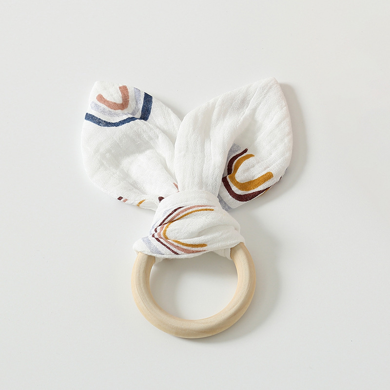 Rainbow-gauze pattern wooden ring rabbit ears