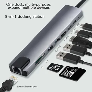 8 in 1 lettore di memoria Multi-funzione hub 3.0 usb HUB Rj45 trasferimento di rete TF/SD card reader station usb c hub adattatore intelligente - Product Image 1