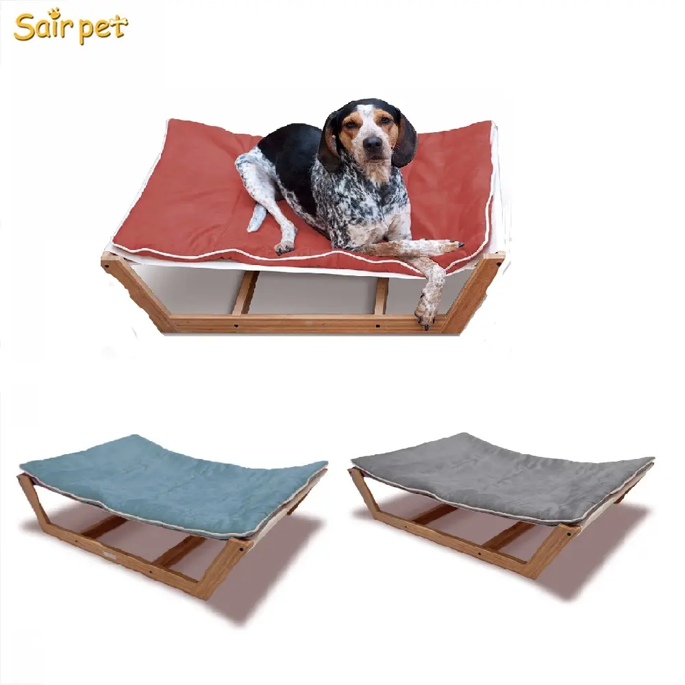 New design Luxury Bamboo Pet Hammock Bed Dog Bed, wood pet bed cushion