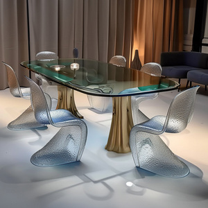 Hotel de gama alta restaurante resina transparente personalidad creativa glaciar redondeado Rectangular mesa de comedor - Product Image 6